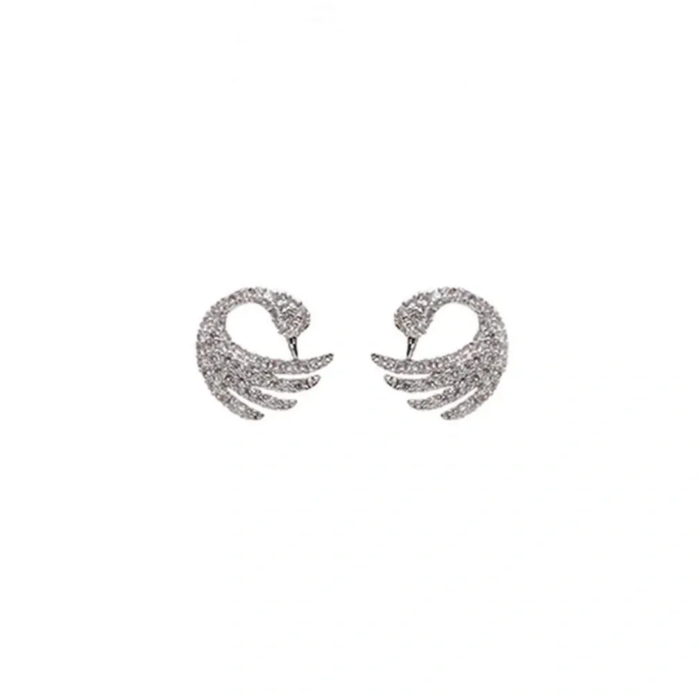 New Sterling Silver White Sapphire Swan Studs
